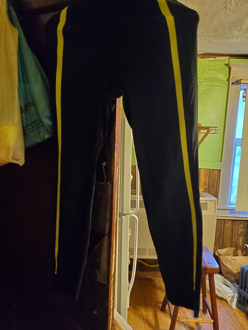 ZYIA Black Leggings with Yellow Side Stripes